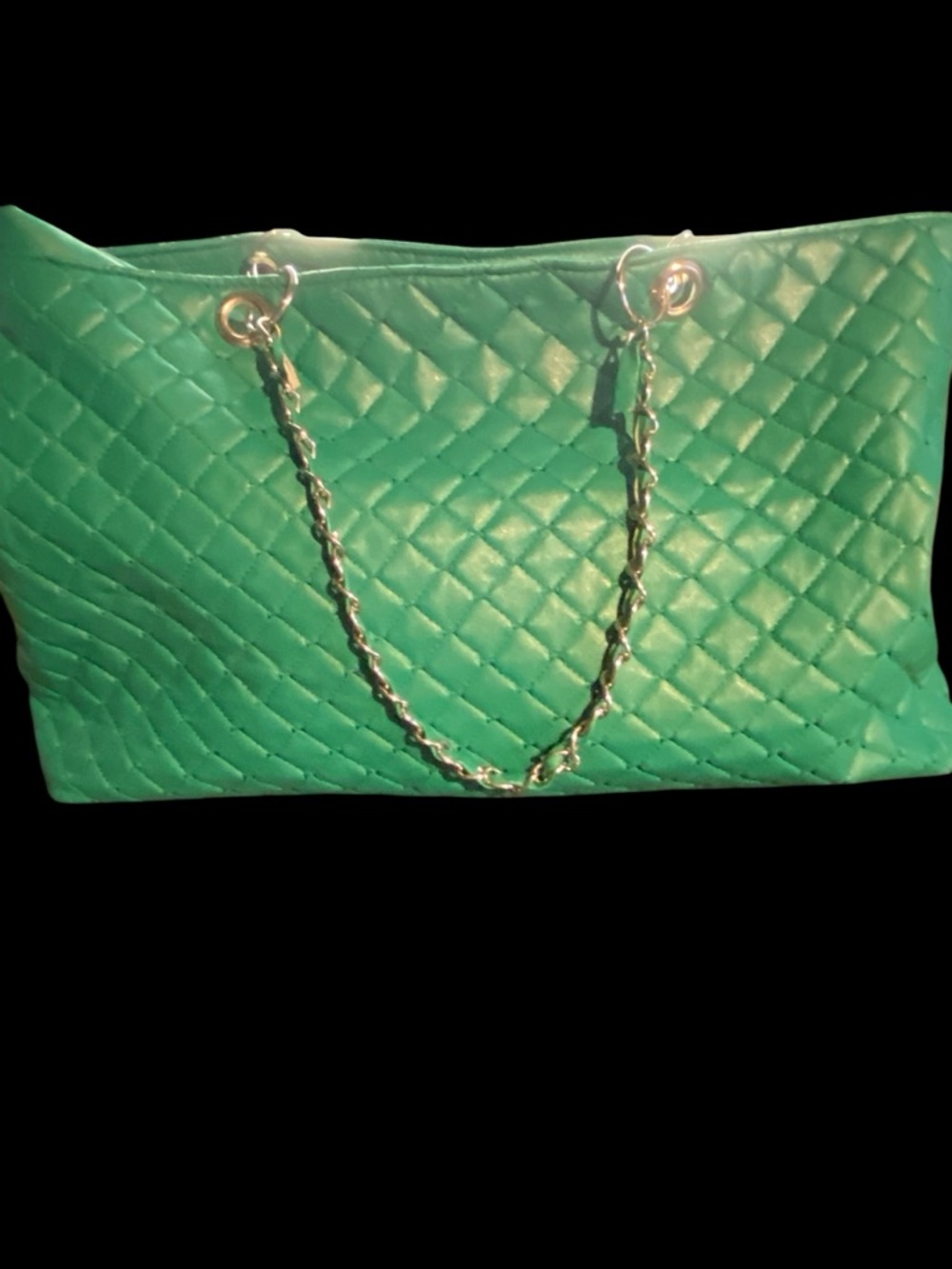 Quilted Green Shoulder Tote with Chain Handles